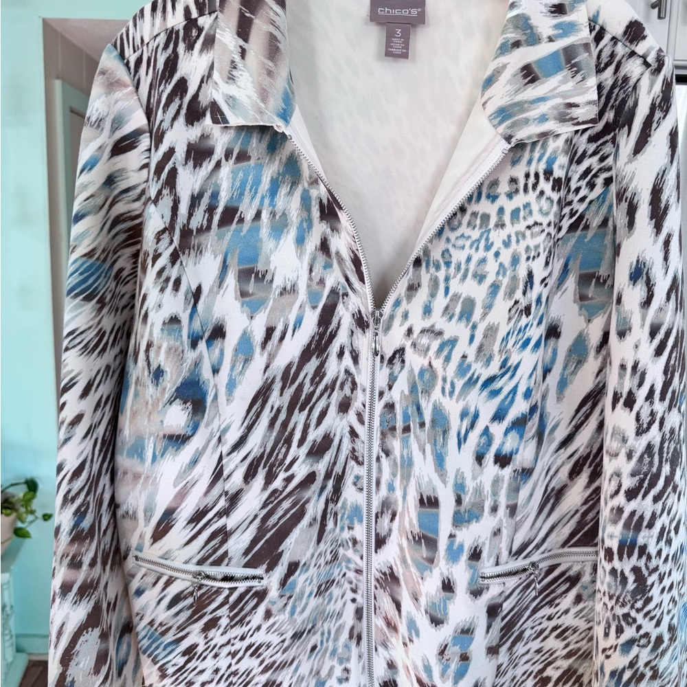 Chico's Silver and White Zip-Up Jacket